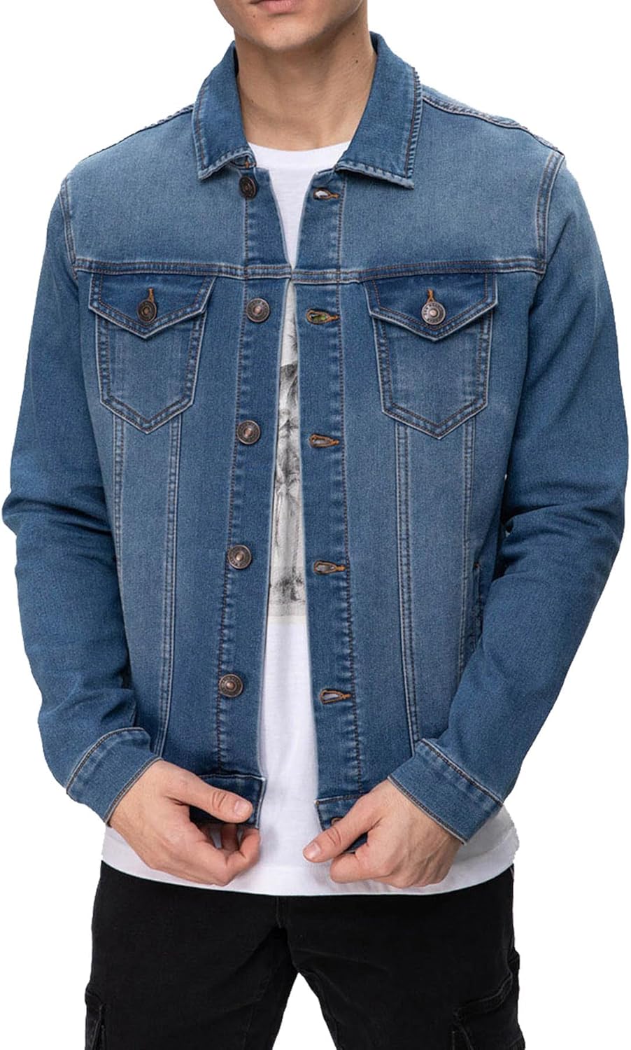 Men’s  Button Down Denim Jacket Fashion, Classic Long Sve Jean Jacket